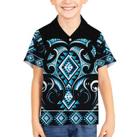 Blue Ngaru Taniko With Aotearoa Maori Tattoo Family Matching Tank Maxi Dress and Hawaiian Shirt LT14 Son's Shirt Blue - Polynesian Pride