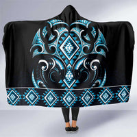 Blue Ngaru Taniko With Aotearoa Maori Tattoo Hooded Blanket