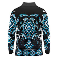 Blue Ngaru Taniko With Aotearoa Maori Tattoo Long Sleeve Polo Shirt