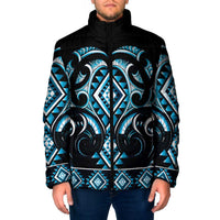 Blue Ngaru Taniko With Aotearoa Maori Tattoo Padded Jacket LT14 Men Blue - Polynesian Pride