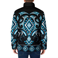 Blue Ngaru Taniko With Aotearoa Maori Tattoo Padded Jacket LT14 - Polynesian Pride