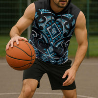 Blue Ngaru Taniko With Aotearoa Maori Tattoo Sleeveless Hoodie LT14 - Polynesian Pride