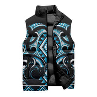 Blue Ngaru Taniko With Aotearoa Maori Tattoo Sleeveless Puffer Jacket LT14 - Polynesian Pride