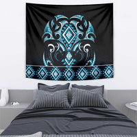 Blue Ngaru Taniko With Aotearoa Maori Tattoo Tapestry