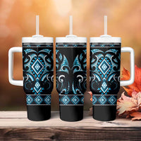 Blue Ngaru Taniko With Aotearoa Maori Tattoo Tumbler With Handle