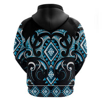 Blue Ngaru Taniko With Aotearoa Maori Tattoo Zip Hoodie LT14 - Polynesian Pride