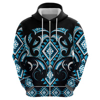 Blue Ngaru Taniko With Aotearoa Maori Tattoo Zip Hoodie LT14 - Polynesian Pride