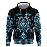 Blue Ngaru Taniko With Aotearoa Maori Tattoo Zip Hoodie LT14 Pullover Hoodie Blue - Polynesian Pride