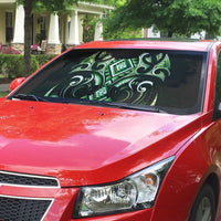 Green Ngaru Taniko With Aotearoa Maori Tattoo Auto Sun Shade - Polynesian Pride