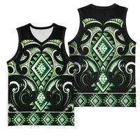 Green Ngaru Taniko With Aotearoa Maori Tattoo Basketball Jersey LT14 - Polynesian Pride