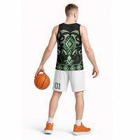 Green Ngaru Taniko With Aotearoa Maori Tattoo Basketball Jersey LT14 - Polynesian Pride