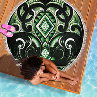 Green Ngaru Taniko With Aotearoa Maori Tattoo Beach Blanket