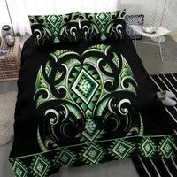 Green Ngaru Taniko With Aotearoa Maori Tattoo Bedding Set