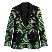Green Ngaru Taniko With Aotearoa Maori Tattoo Blazer - Polynesian Pride