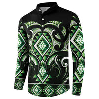 Green Ngaru Taniko With Aotearoa Maori Tattoo Button Sweatshirt