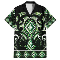 Green Ngaru Taniko With Aotearoa Maori Tattoo Family Matching Puletasi and Hawaiian Shirt LT14 Dad's Shirt - Short Sleeve Green - Polynesian Pride