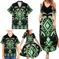 Green Ngaru Taniko With Aotearoa Maori Tattoo Family Matching Summer Maxi Dress and Hawaiian Shirt