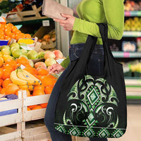 Green Ngaru Taniko With Aotearoa Maori Tattoo Grocery Bag