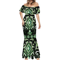 Green Ngaru Taniko With Aotearoa Maori Tattoo Mermaid Dress