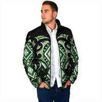 Green Ngaru Taniko With Aotearoa Maori Tattoo Padded Jacket LT14 - Polynesian Pride