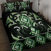 Green Ngaru Taniko With Aotearoa Maori Tattoo Quilt Bed Set