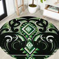 Green Ngaru Taniko With Aotearoa Maori Tattoo Round Carpet LT14 Green - Polynesian Pride