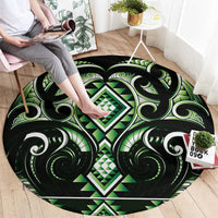 Green Ngaru Taniko With Aotearoa Maori Tattoo Round Carpet LT14 - Polynesian Pride