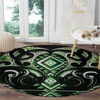 Green Ngaru Taniko With Aotearoa Maori Tattoo Round Carpet LT14 - Polynesian Pride