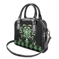 Green Ngaru Taniko With Aotearoa Maori Tattoo Shoulder Handbag