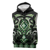 Green Ngaru Taniko With Aotearoa Maori Tattoo Sleeveless Hoodie LT14 Green - Polynesian Pride