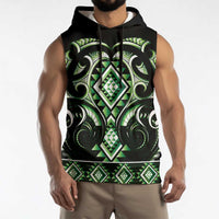 Green Ngaru Taniko With Aotearoa Maori Tattoo Sleeveless Hoodie LT14 - Polynesian Pride