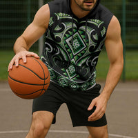 Green Ngaru Taniko With Aotearoa Maori Tattoo Sleeveless Hoodie LT14 - Polynesian Pride