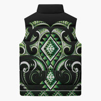 Green Ngaru Taniko With Aotearoa Maori Tattoo Sleeveless Puffer Jacket LT14 - Polynesian Pride