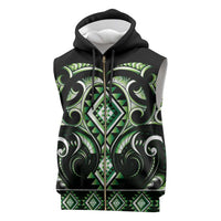 Green Ngaru Taniko With Aotearoa Maori Tattoo Sleeveless Zip Hoodie - Polynesian Pride