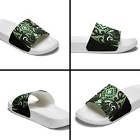 Green Ngaru Taniko With Aotearoa Maori Tattoo Slide Sandals - Polynesian Pride