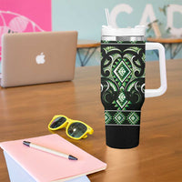 Green Ngaru Taniko With Aotearoa Maori Tattoo Tumbler With Handle