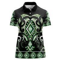 Green Ngaru Taniko With Aotearoa Maori Tattoo Women Polo Shirt