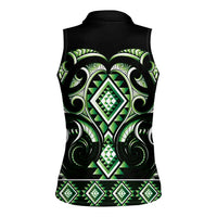 Green Ngaru Taniko With Aotearoa Maori Tattoo Women Sleeveless Polo Shirt