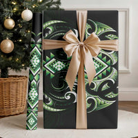 Green Ngaru Taniko With Aotearoa Maori Tattoo Wrapping Paper - Polynesian Pride