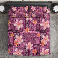 Pink Hawaii Plumeria With Tropical Flowers Motifs Bedding Set