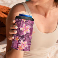 Pink Hawaii Plumeria With Tropical Flowers Motifs 4 in 1 Can Cooler Tumbler
