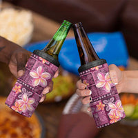 Pink Hawaii Plumeria With Tropical Flowers Motifs 4 in 1 Can Cooler Tumbler