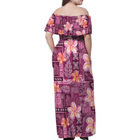 Pink Hawaii Plumeria With Tropical Flowers Motifs Family Matching Off Shoulder Maxi Dress and Hawaiian Shirt