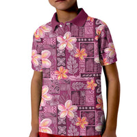 Pink Hawaii Plumeria With Tropical Flowers Motifs Kid Polo Shirt LT14 Kid Pink - Polynesian Pride