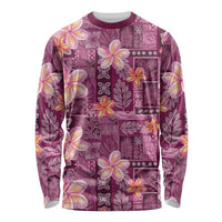 Pink Hawaii Plumeria With Tropical Flowers Motifs Long Sleeve Shirt