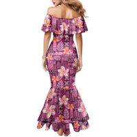 Pink Hawaii Plumeria With Tropical Flowers Motifs Mermaid Dress