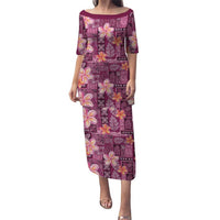 Pink Hawaii Plumeria With Tropical Flowers Motifs Puletasi