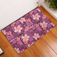 Pink Hawaii Plumeria With Tropical Flowers Motifs Rubber Doormat