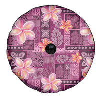 Pink Hawaii Plumeria With Tropical Flowers Motifs Spare Tire Cover