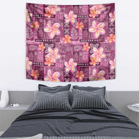 Pink Hawaii Plumeria With Tropical Flowers Motifs Tapestry